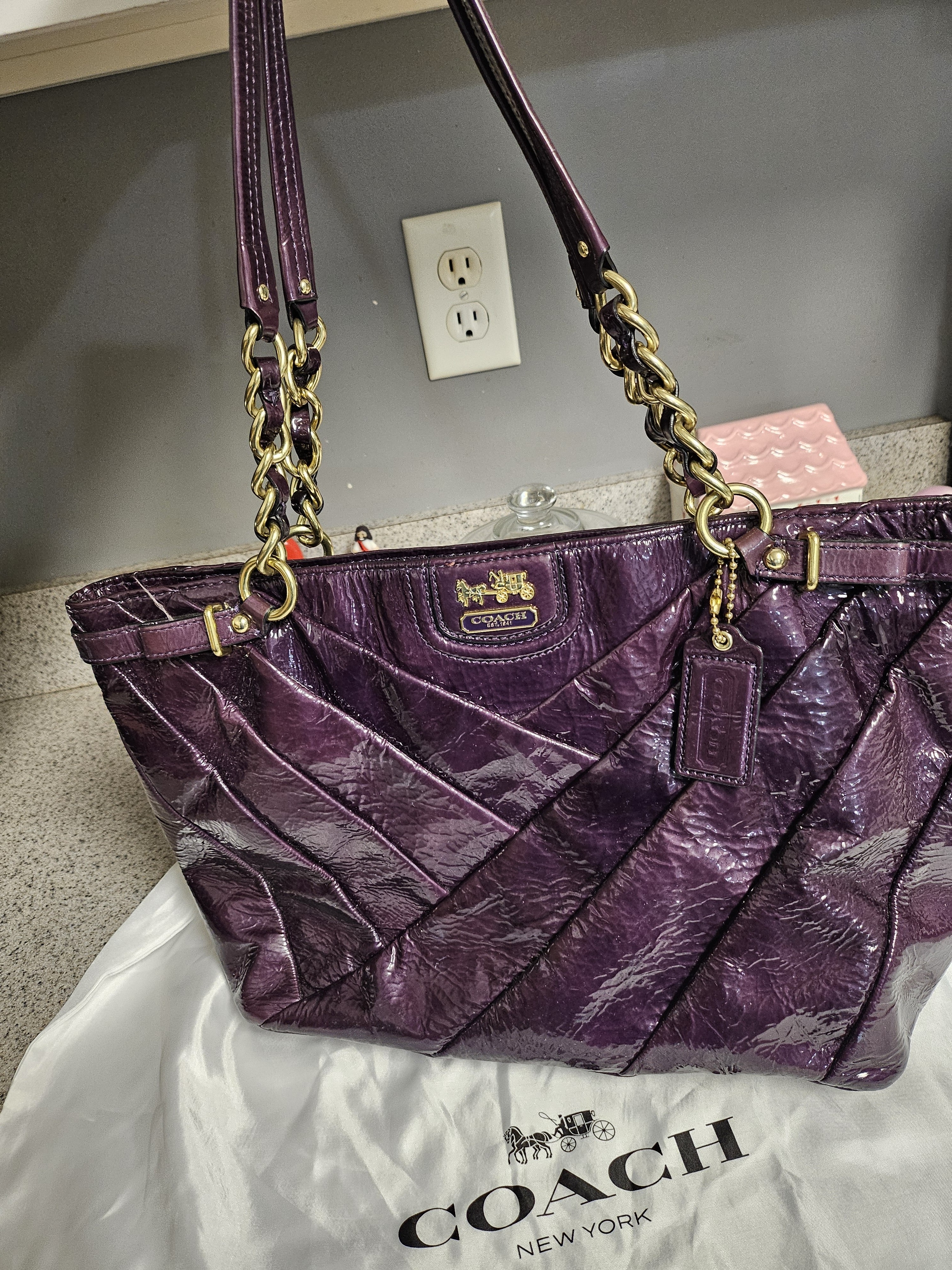 *Htf* Coach Madison Diagonal Patent Leather Shoulder Bag Tote Violet #21300